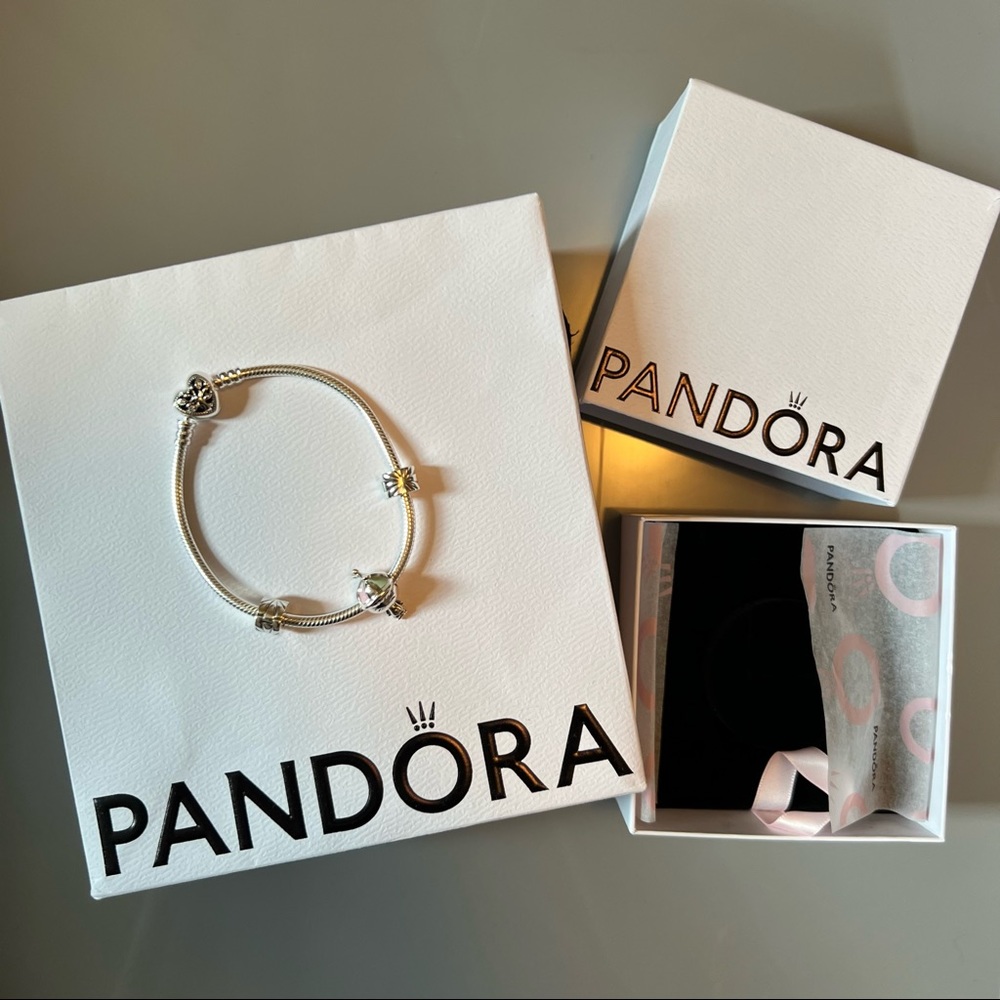 NWT and box/bag Pandora Bracelet with family tree heart and little boy charm!